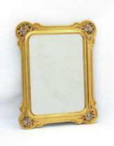 A gilt and floral painted mirror - late 20th century, the bevelled plate within a moulded