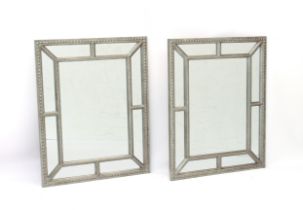 A pair of pewter finished Lawson Mirrors - with marginal frames, modern, with beaded borders, 98 x