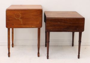 Two small mahogany antique Pembroke tables - one Regency, with ring turned tapered supports (LWH