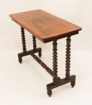 A Victorian walnut and parquetry centre table - the rectangular top with rounded angles and