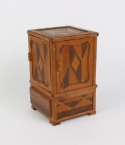 A Japanese novelty parquetry cigarette box - 1920s-30s, in the form of a cabinet with geometric