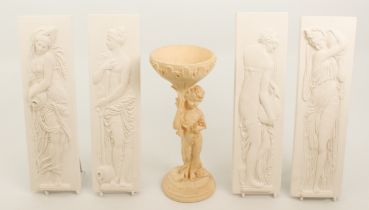 A set of four plaster-style relief plaques depicting classical maidens - modern, moulded resin, 29.5