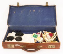 A Pendragon leather regalia case and its contents to include: 1942 Royal Masonic Institution for