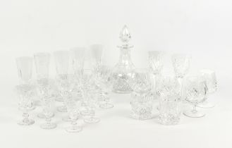 A Stuart Crystal part suite of drinking glasses - comprising a decanter, 26.7 cm high, four brandy