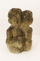 A composite stone modern sculpture - depicting two figures embracing , very well weathered, 53 cm