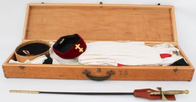 Order of St John and Knights Templar regalia contained in a wooden case and to include: 1. a C.