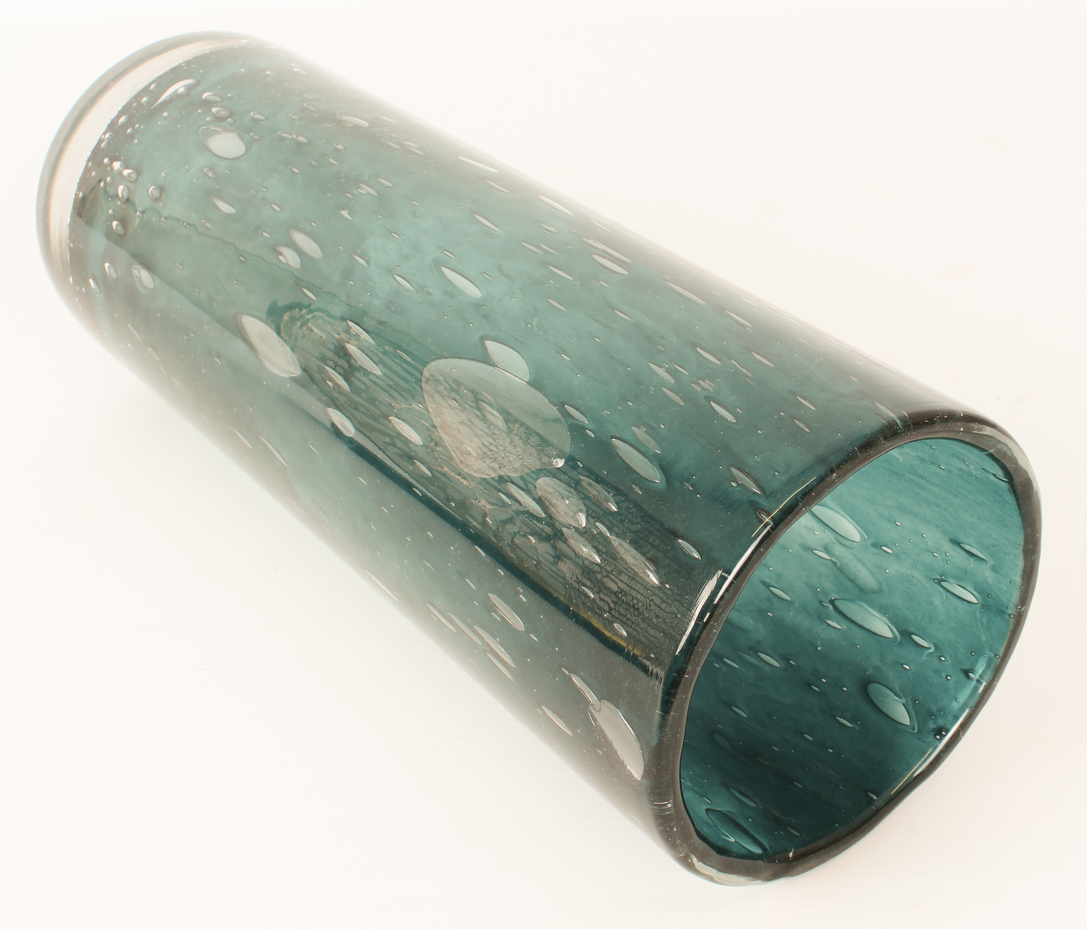 A modern dark turquoise glass bubble vase - 32 cm high, 11.7 cm diameter; together with a - Image 3 of 4