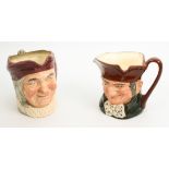 Two Royal Doulton Toby jugs: Simon-the-Cellarer and Old Charles, dark green factory marks, 15.75