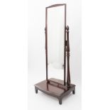 A modern mahogany cheval mirror - the moulded rectangular mirror with slightly arched top, raised on