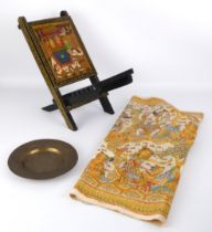 A folding Indian painted and lacquered travelling chair - 20th century, the back painted with two