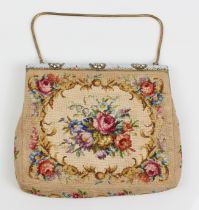 A vintage 1930s-50s gros point embroidered evening bag - containing a card by the original maker, '