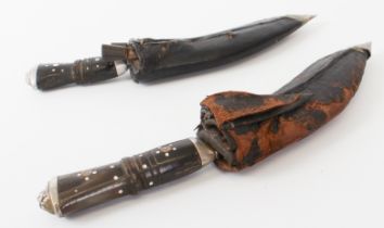 Two small kukris -  both 20th century and each with 15 cm blade marked 'India' (one without the