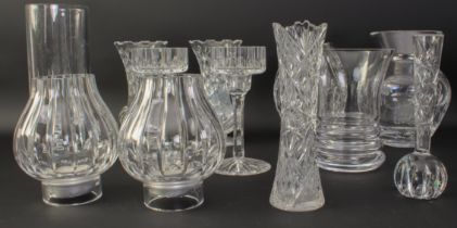 A small collection of cut glass vases - including one pair of thistle form, 20 cm high; together