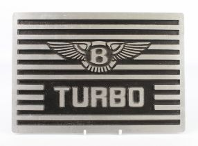 A Bentley Turbo engine plaque, machine finished, 18.3 x 26.3 cm.