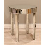 An Art Deco style circular mirrored table - modern, in bevelled mirrored glass, raised on tapered