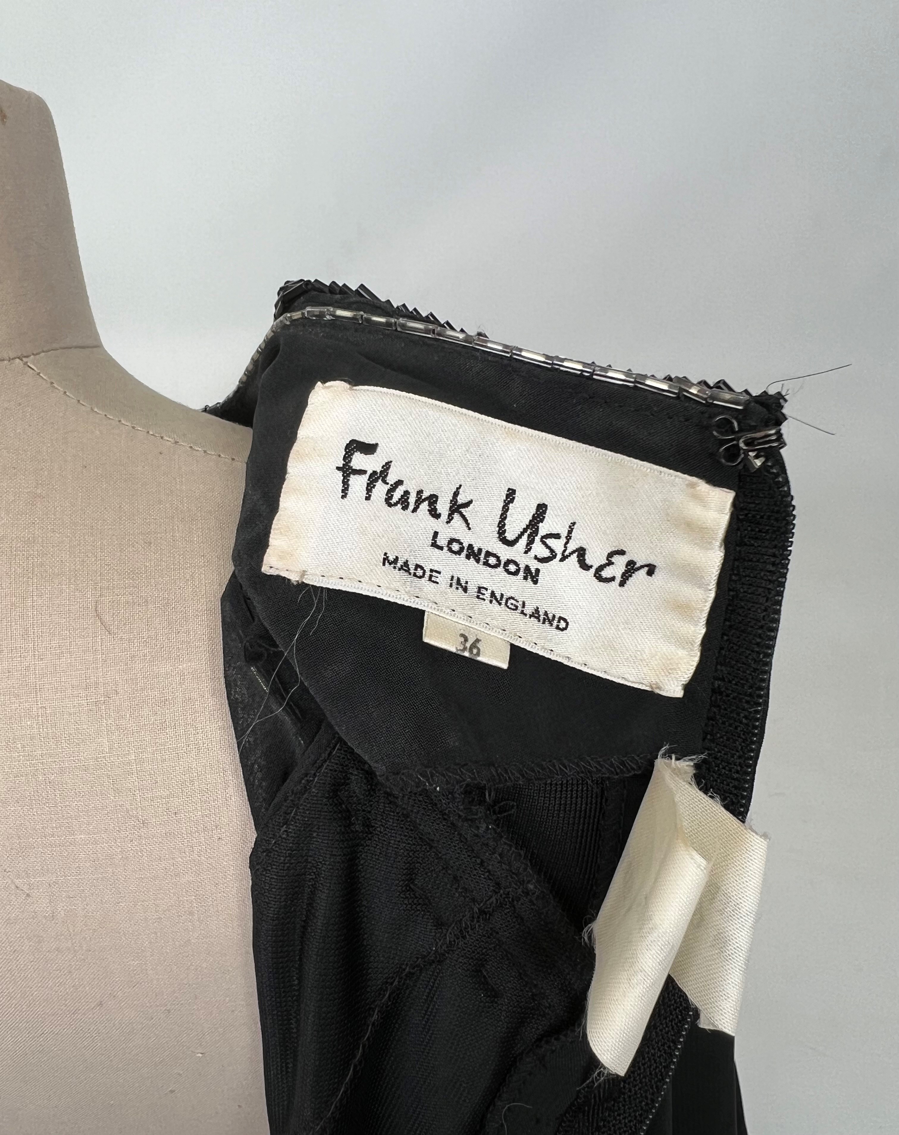Frank Usher, vintage 1970s, full-length black evening dress with elaborate bugle bead neckline and - Image 13 of 15