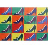 Manner of Andy Warhol (20th century) Multi-coloured shoes gouache 16½ x 24 in (42 x 61 cm); frame