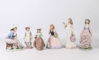 Six porcelain figures by Lladro, Nadal and Nao - comprising Nao 1126 'April Showers' and 'Flowers