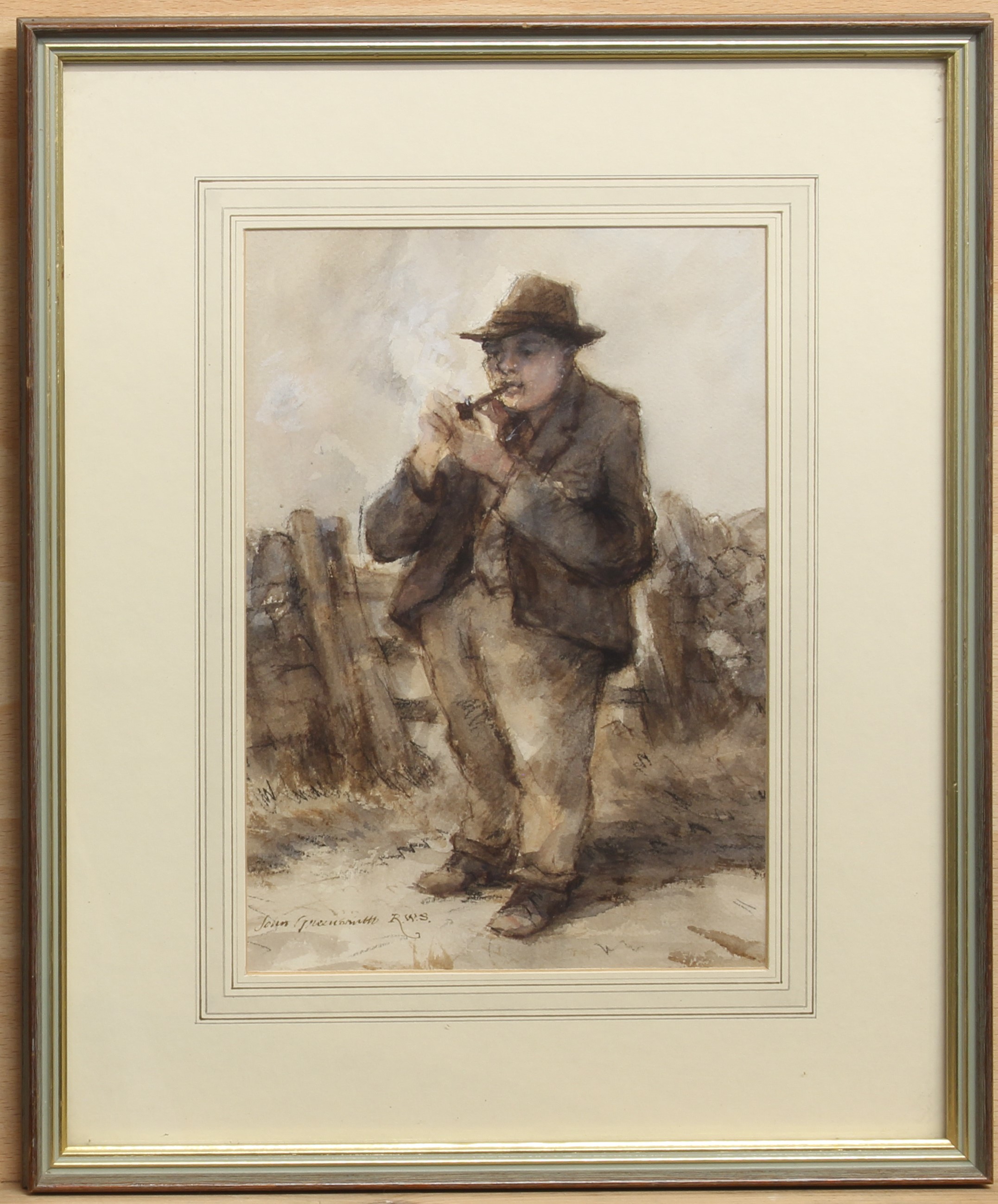 John Greensmith RWS NEAC ARCA (British b.1932) 'A Bakewell farmer and his pipe!' watercolour, signed - Bild 2 aus 3