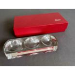 A boxed Moser crystal glass desk tidy - oblong form with rounded ends, etched factory mark, 20 cm