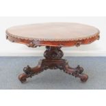 A good William IV radially veneered mahogany tilt-top breakfast table - the circular top with radial