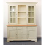 A good quality painted and pale oak part-glazed kitchen dresser - modern, the flared, cavetto