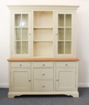 A good quality painted and pale oak part-glazed kitchen dresser - modern, the flared, cavetto