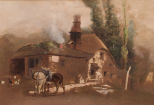 Richard Beavis (1824-1896) Farrier's cottage and forge watercolour, heightened with white, plain