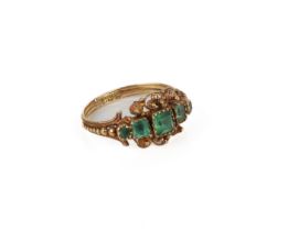 A 15ct gold and emerald five stone ring - probably Indian, first half 20th century, unmarked,