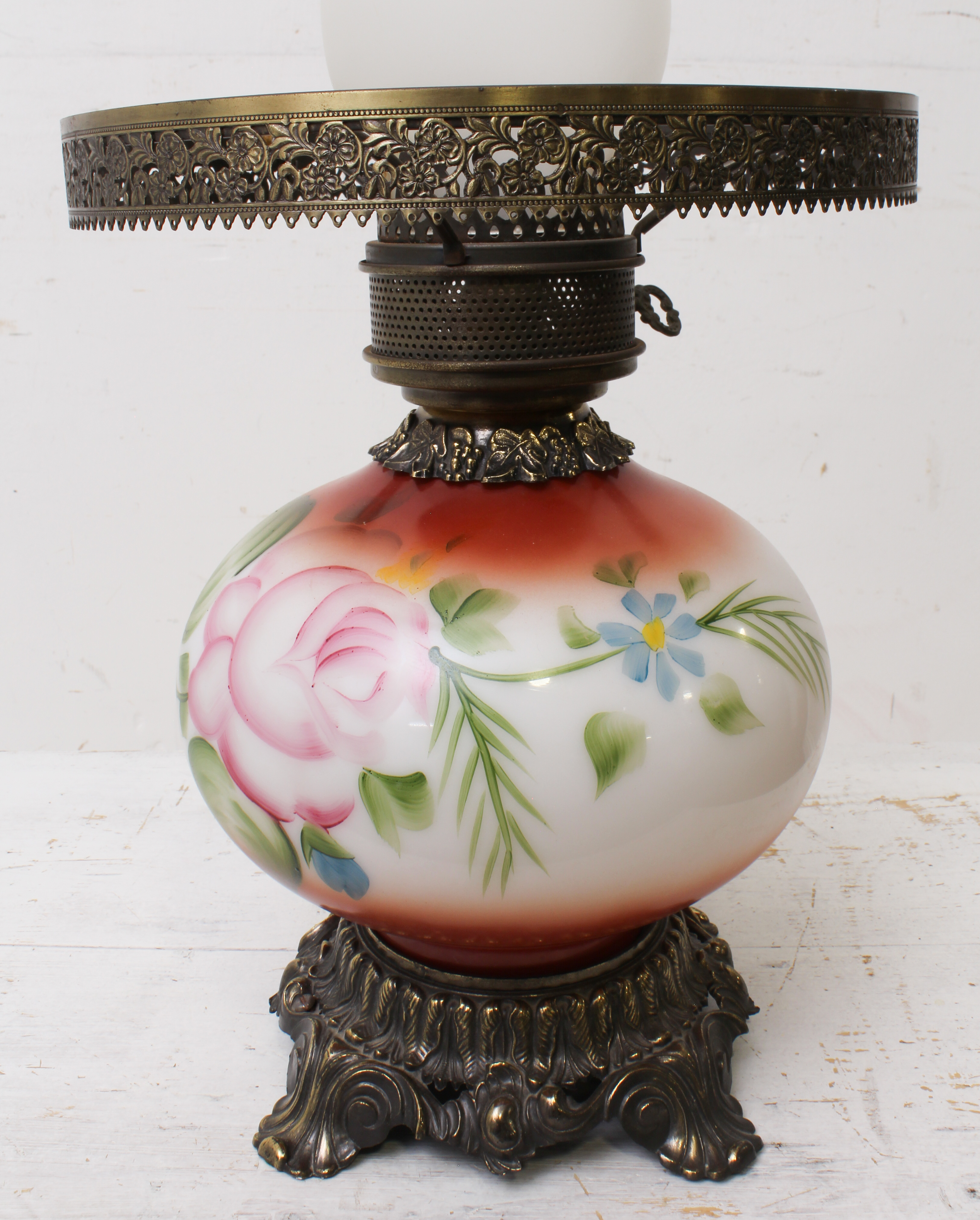 Two antique-style table lamps - one in the style of a Victorian glass and gilt-metal oil lamp, - Image 8 of 10