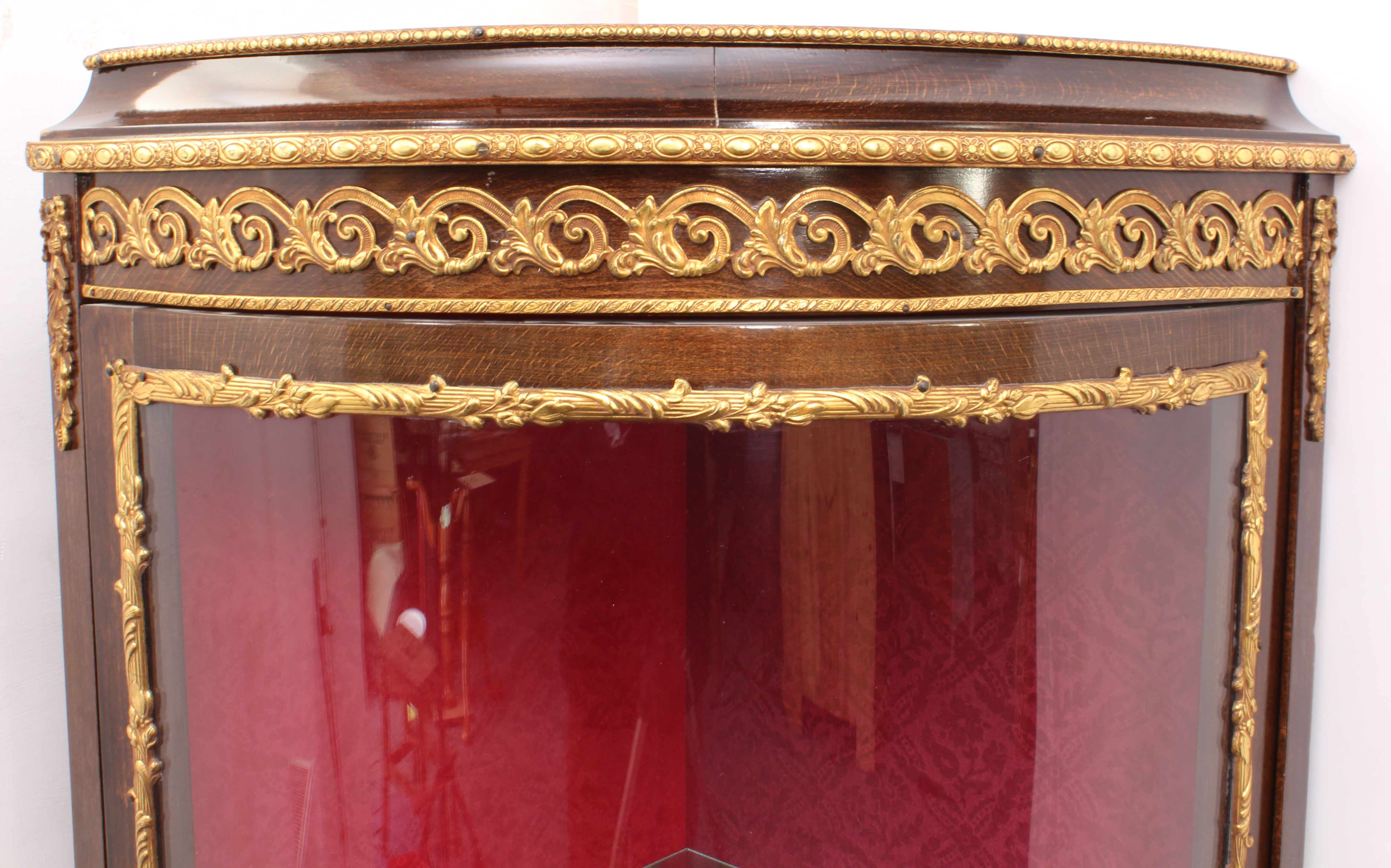 A stained beech wood, vernis martin, gilt-metal and glazed bowfront corner cabinet in the French - Image 2 of 3