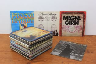 A box of approximately 60 vinyl LP records / albums to include Rock, Pop and Prog Rock - including