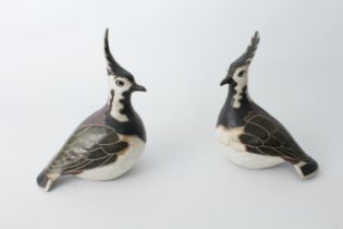 Rosemary Wren (1922-2013) for Oxshott Pottery - a pair of studio pottery stoneware lapwings, painted