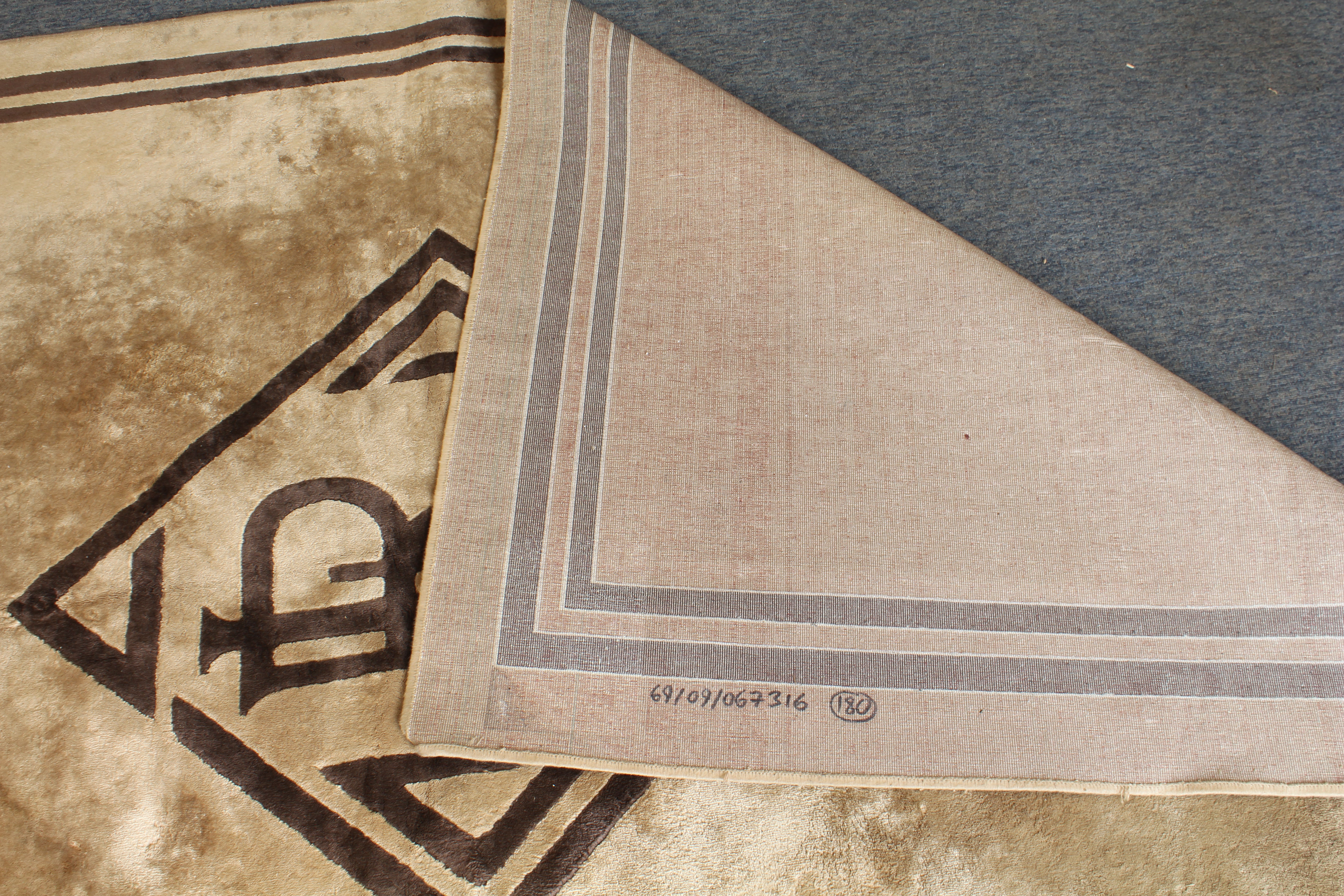 A Ralph Lauren monogram rug - probably silk and wool, original RL label to border, in chocolate - Image 3 of 3