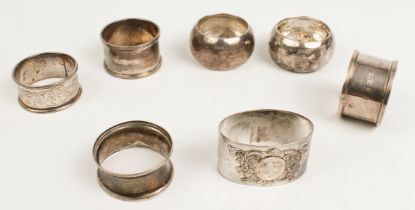 Seven hallmarked silver napkin-rings (136g)