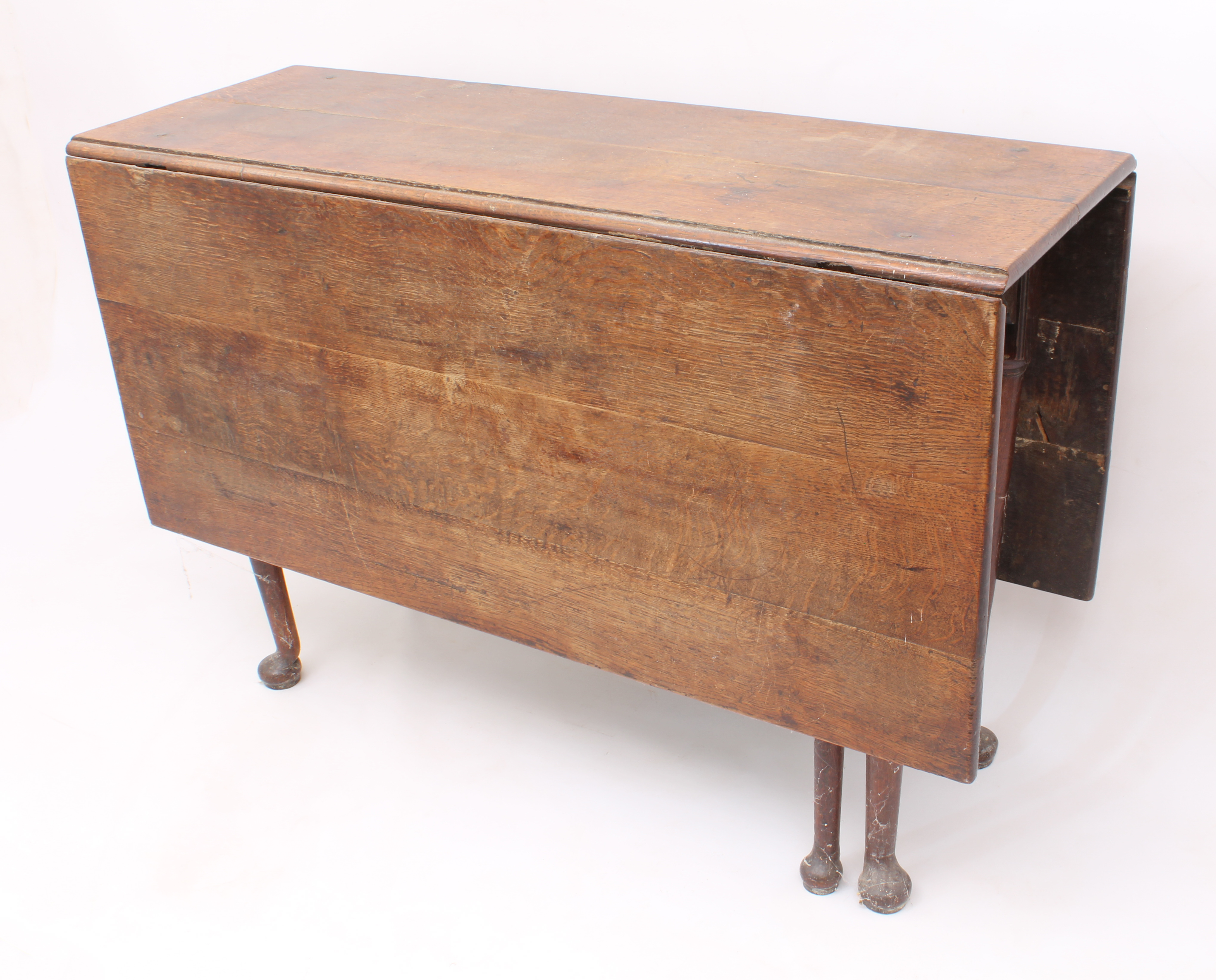 An 18th century joined oak dropleaf dining table - the rectangular dropflap top opening on gatelegs, - Image 2 of 3