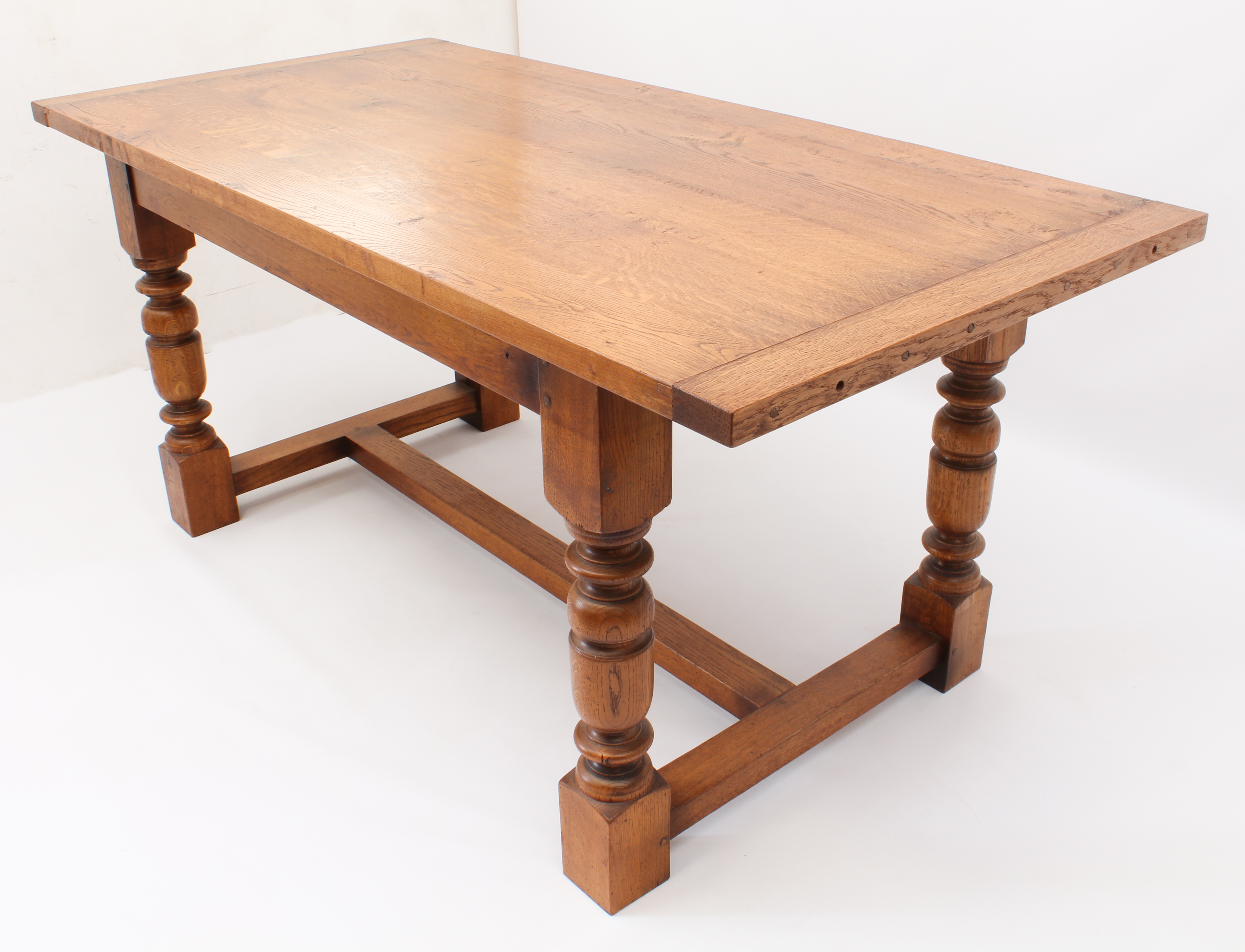 An oak extending refectory style dining table and six ladderback chairs - in the 18th century style, - Image 3 of 9
