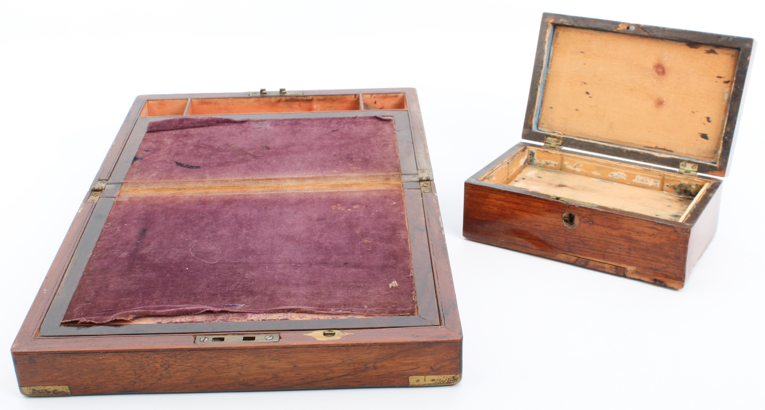 A brass-bound writing slope  (LWH 30 x 22 x 12 cm), and a small box (at fault) (LWH 20 x 12.5 x 8 - Image 2 of 3