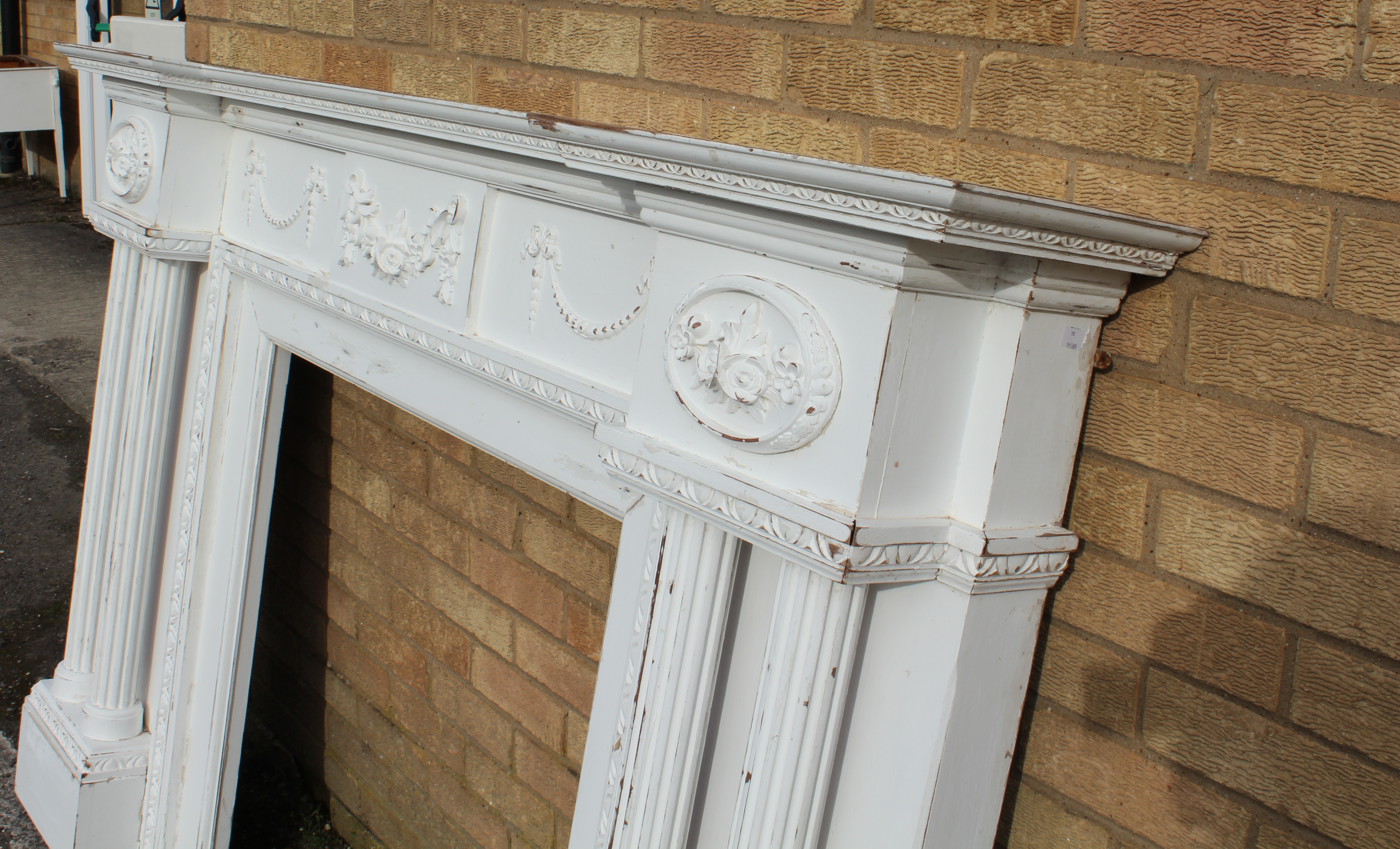 A large painted mahogany Adam-style fire surround -  late 20th century, the inverted breakfront - Image 3 of 4