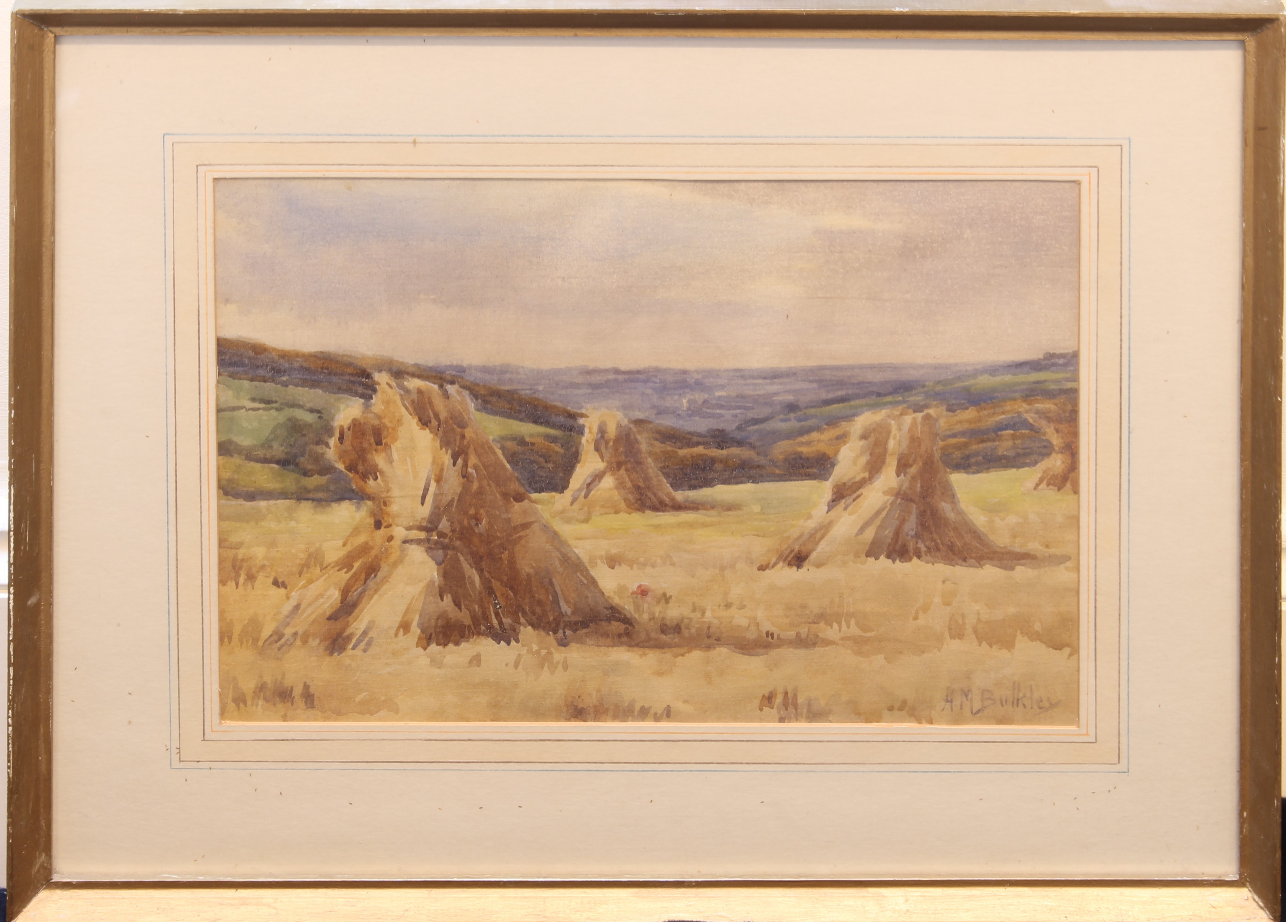 Helen M. Bulkley (Cornish, fl.1909-1929) 'Golden Harvest' watercolour on linen, signed lower - Bild 2 aus 3