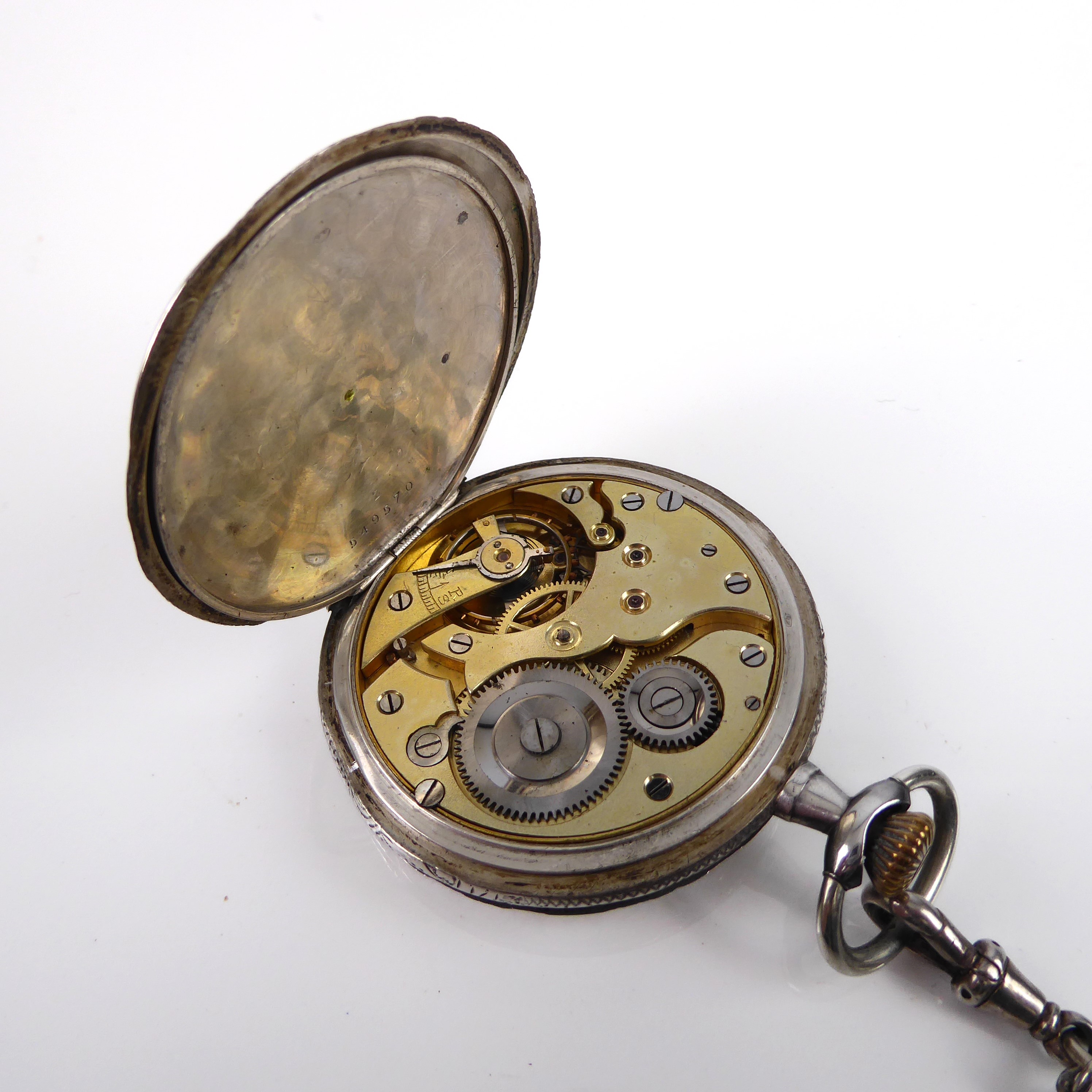 An ornate silver full hunter pocket watch, Swiss, early 20th century - with .800 silver marks, - Image 7 of 8