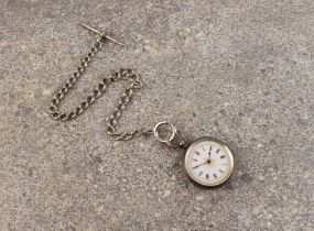 A silver pocket watch and silver Albert chain.