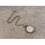 A silver pocket watch and silver Albert chain.