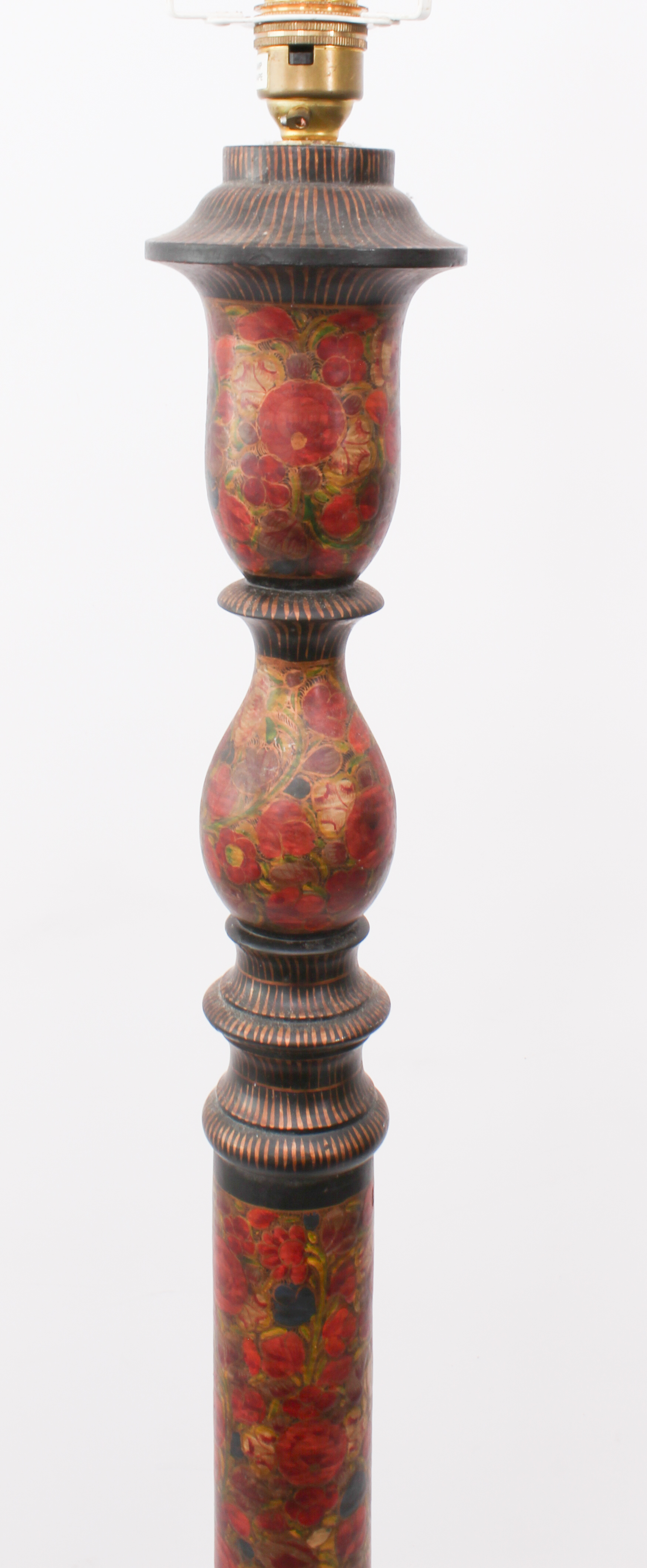 An Indian Kashmiri lacquered standard lamp - mid-20th century, the turned column painted with - Image 3 of 5