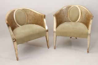 A pair of silvered giltwood, caned and suede tub armchairs by Christopher Guy - reputedly retailed