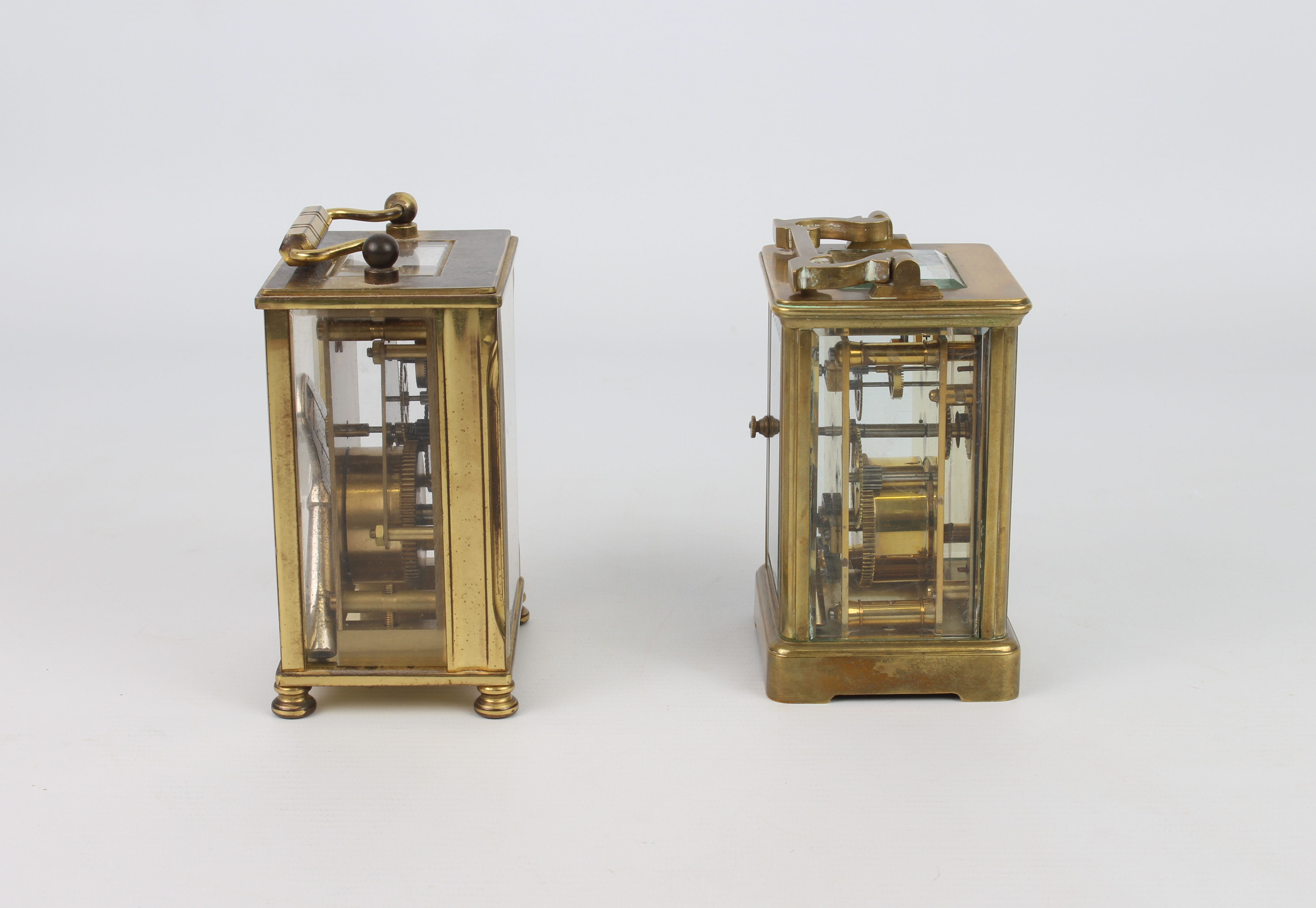 Two brass carriage clocks - one early 20th century, with corniche case and single train movement, - Image 3 of 6