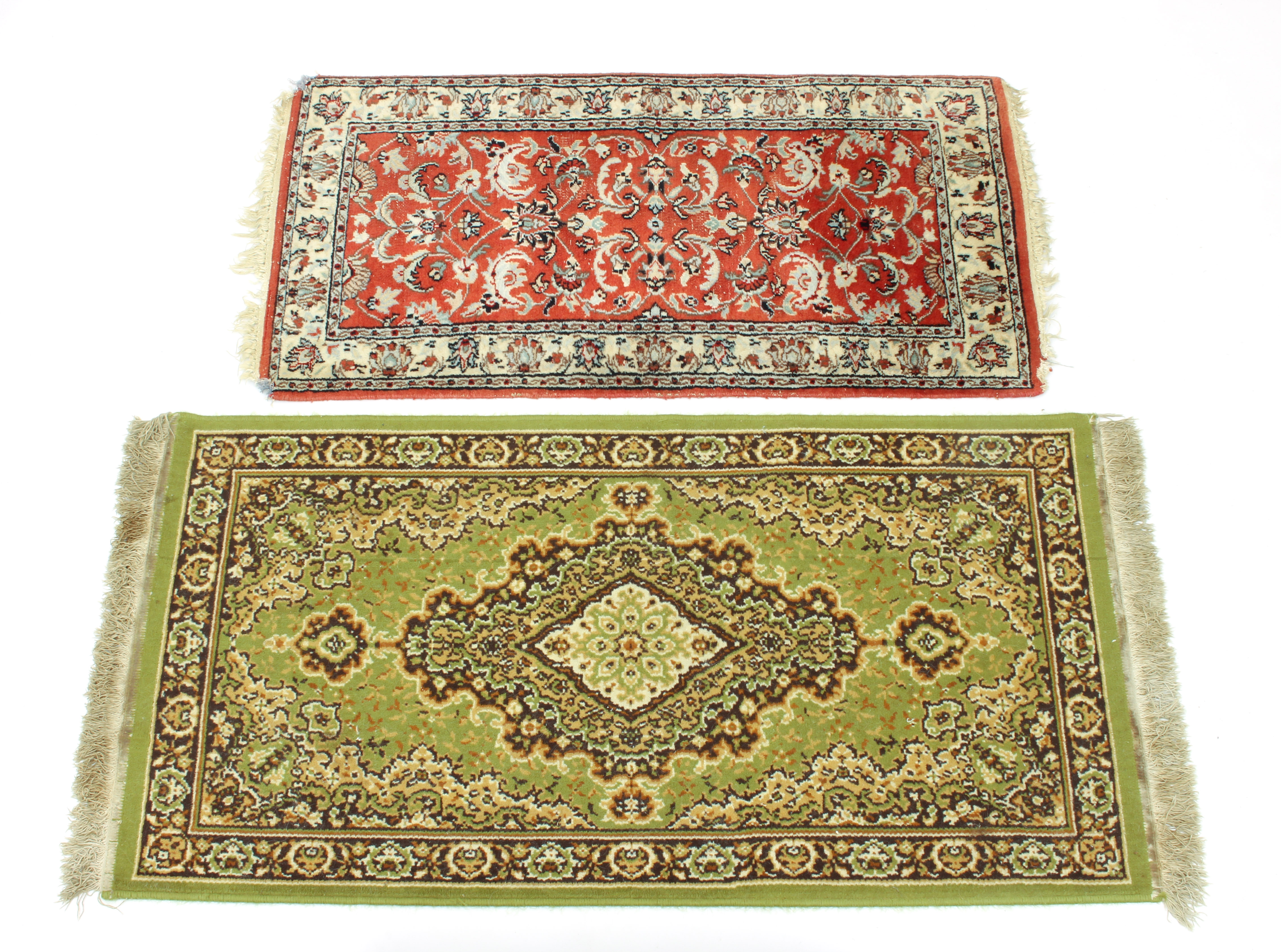 Two small wool rugs - late 20th century, one hand knotted, Persian, with all-over floral and foliate