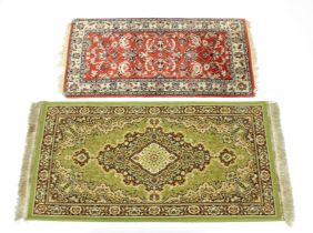 Two small wool rugs - late 20th century, one hand knotted, Persian, with all-over floral and foliate