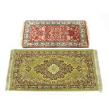 Two small wool rugs - late 20th century, one hand knotted, Persian, with all-over floral and foliate