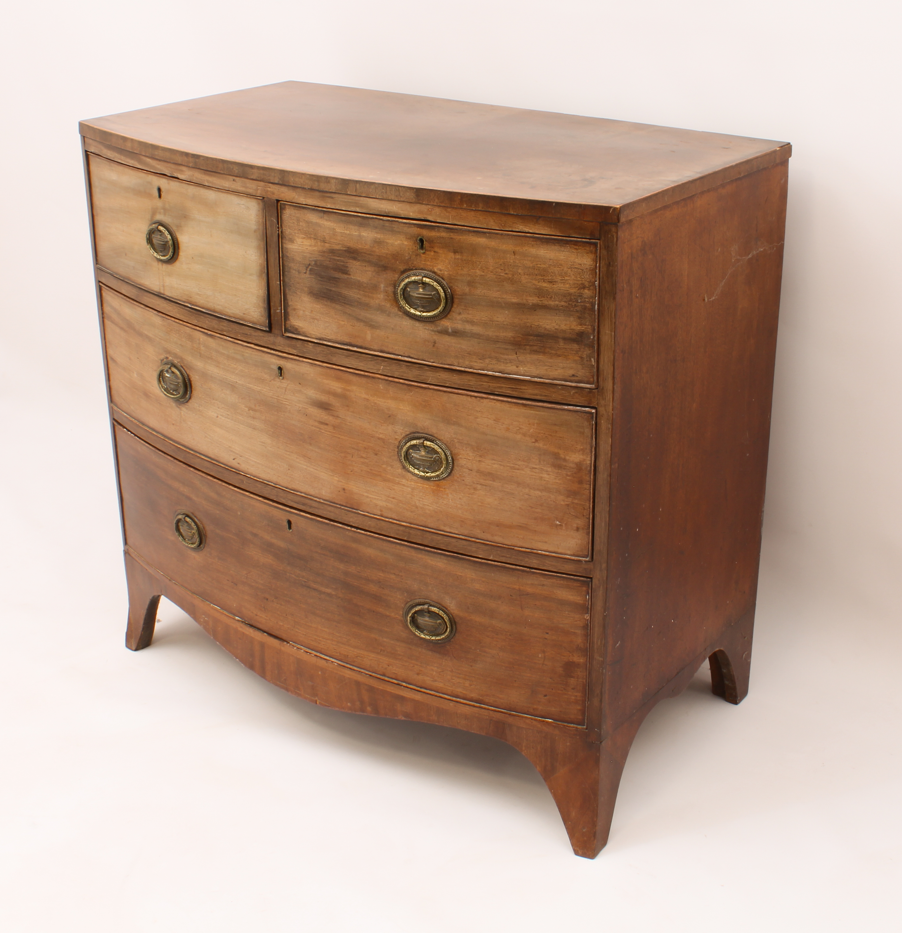 A Regency mahogany bowfronted chest of drawers - the boxwood-strung top over two short and two - Image 2 of 3